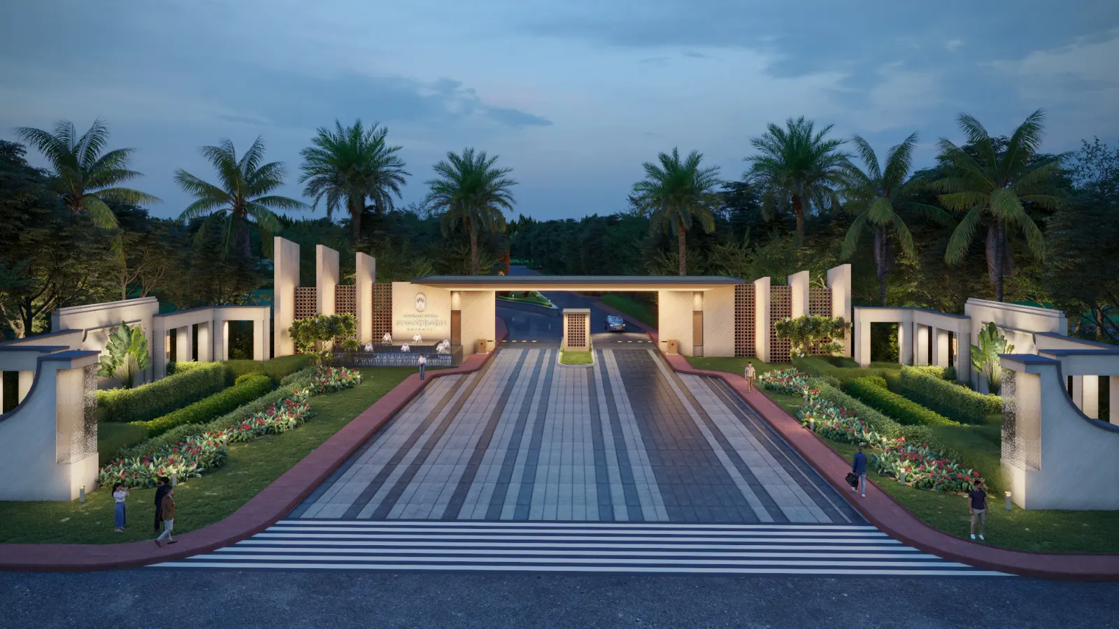 Township walkway and landscaping